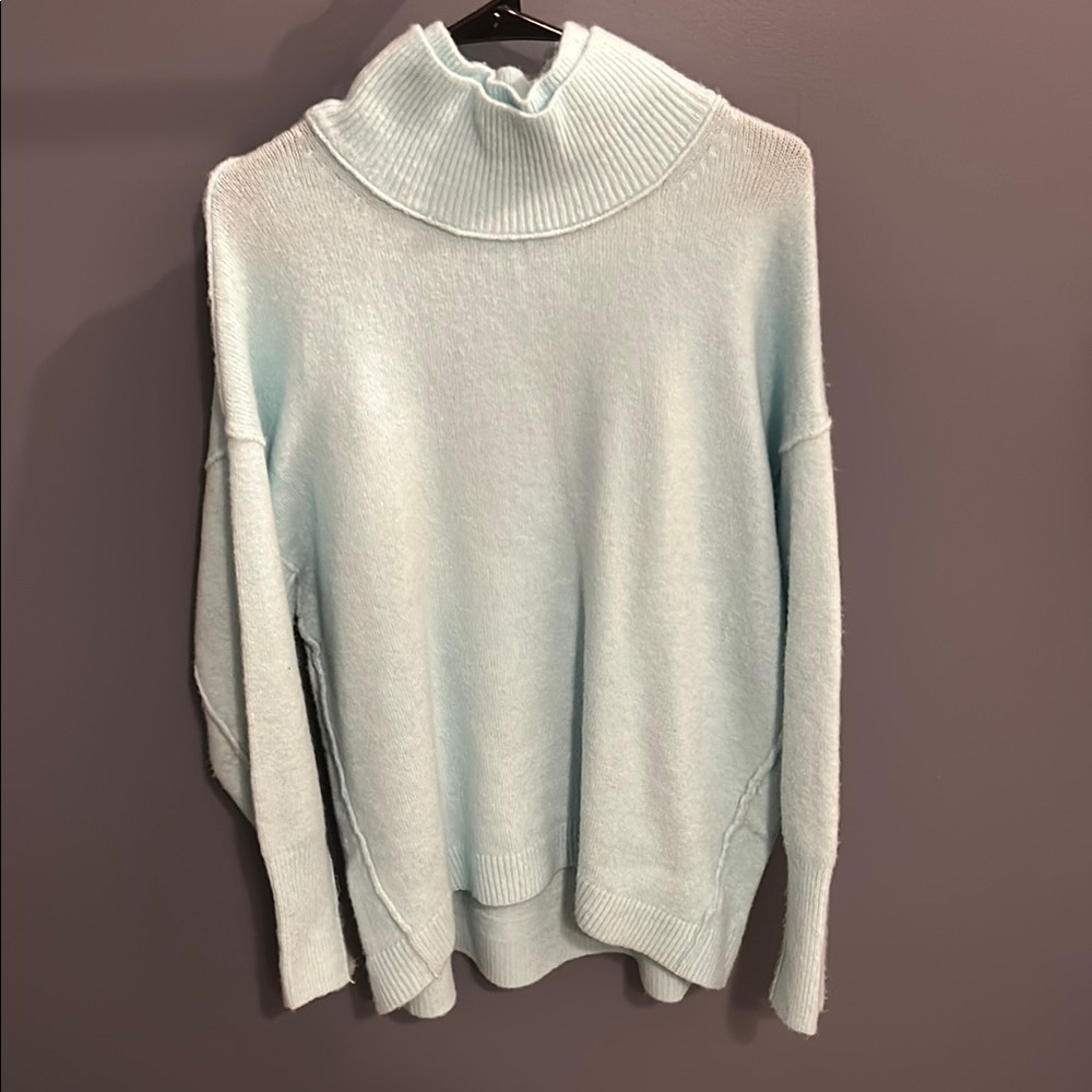 Free People Blue Turtleneck Sweater Relaxed Fit